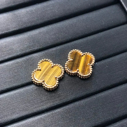 [Luna Brilliance]CLOVER MEDIUM 1 MOTIFS TIGER EYE EARRINGS