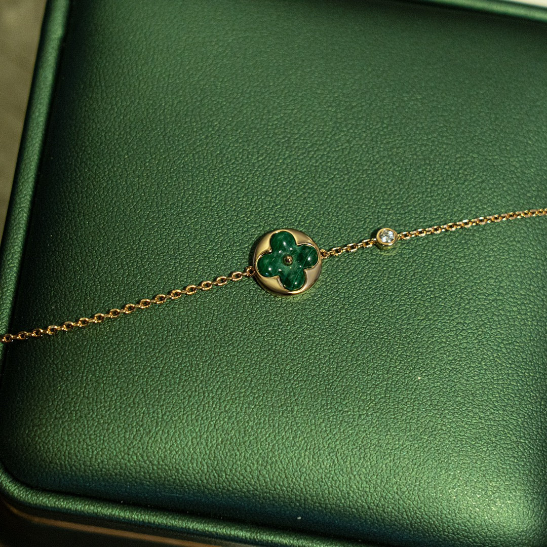 [Luna Brilliance]SUN MALACHITE 1 DIAMOND PINK GOLD BRACELET