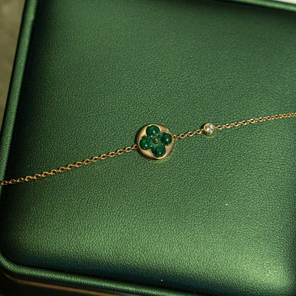 [Luna Brilliance]SUN MALACHITE 1 DIAMOND PINK GOLD BRACELET