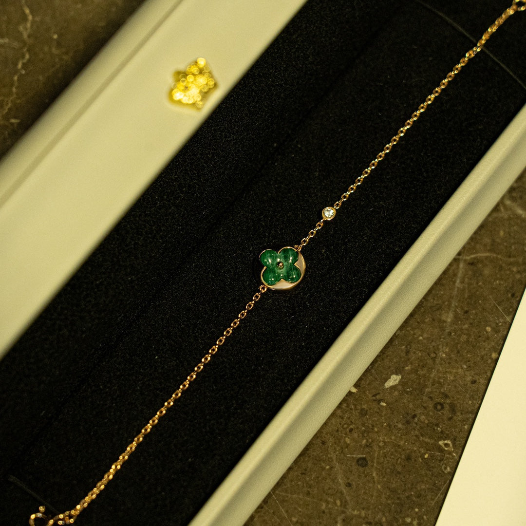 [Luna Brilliance]SUN MALACHITE 1 DIAMOND PINK GOLD BRACELET