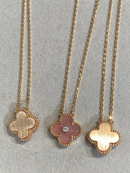 [Luna Brilliance]CLOVER 15MM DIAMOND RHODONITE NECKLACE