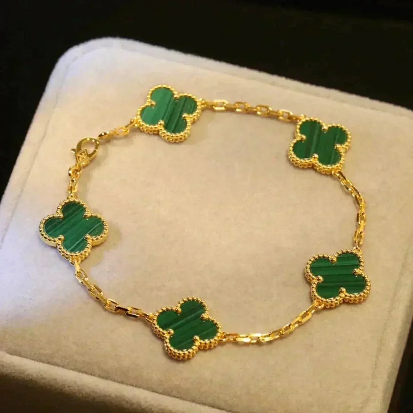 [Luna Brilliance]CLOVER 5 MOTIFS MALACHITE BRACELET