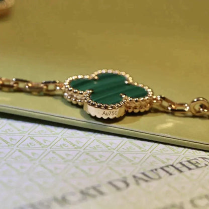 [Luna Brilliance]CLOVER 5 MOTIFS MALACHITE BRACELET