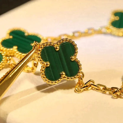 [Luna Brilliance]CLOVER 5 MOTIFS MALACHITE BRACELET