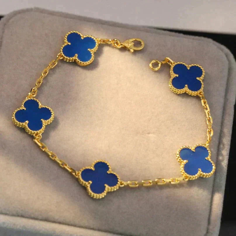 [Luna Brilliance]CLOVER 5 MOTIFS BLUE AGATE BRACELET