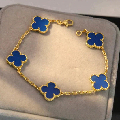 [Luna Brilliance]CLOVER 5 MOTIFS BLUE AGATE BRACELET