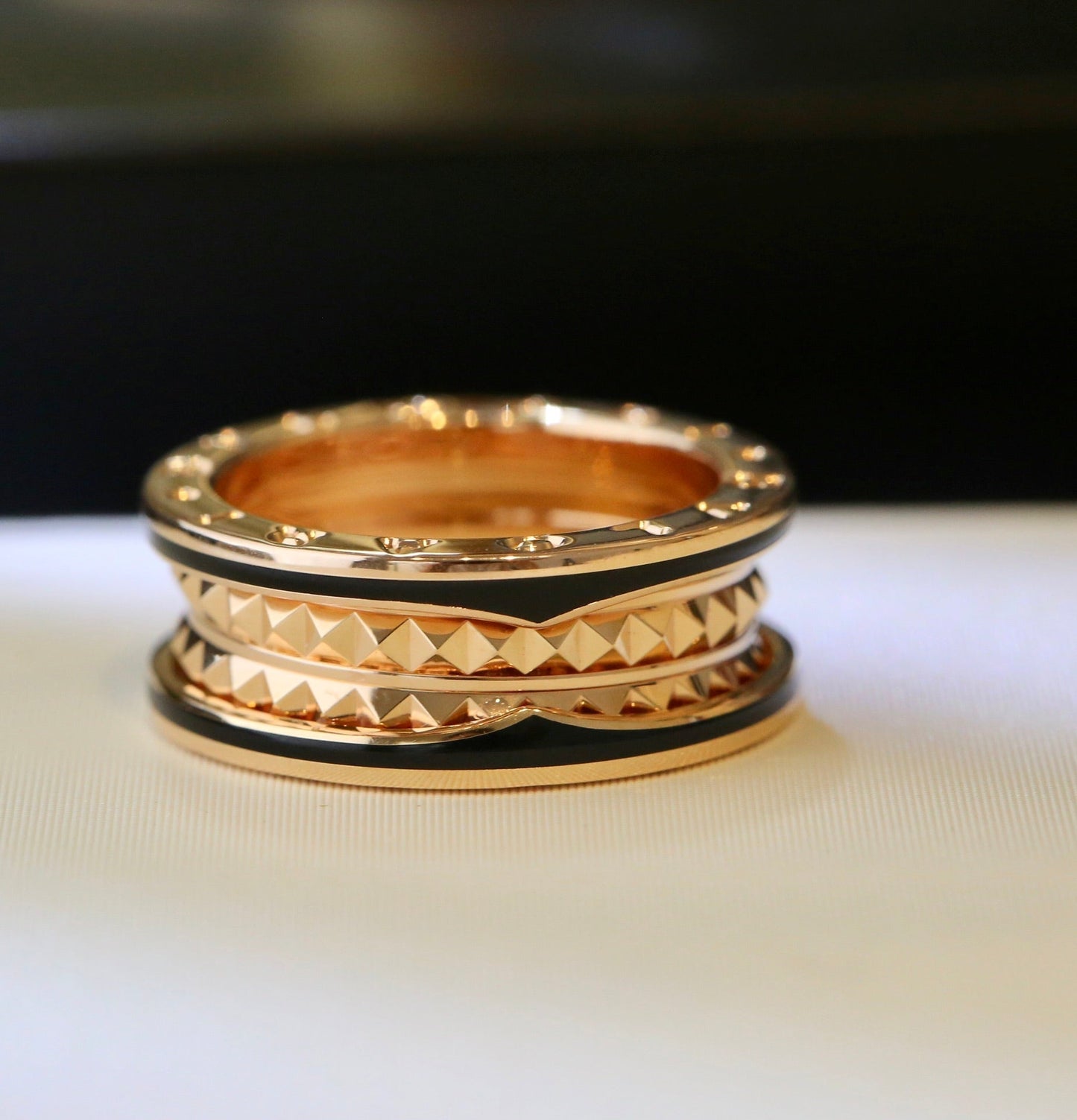 [Luna Brilliance]ZERO 1 PINK GOLD BLACK CERAMIC RING