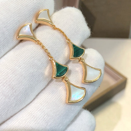 [Luna Brilliance]DREAM EARRINGS 3 MOTIFS MALACHITE MOP PINK GOLD