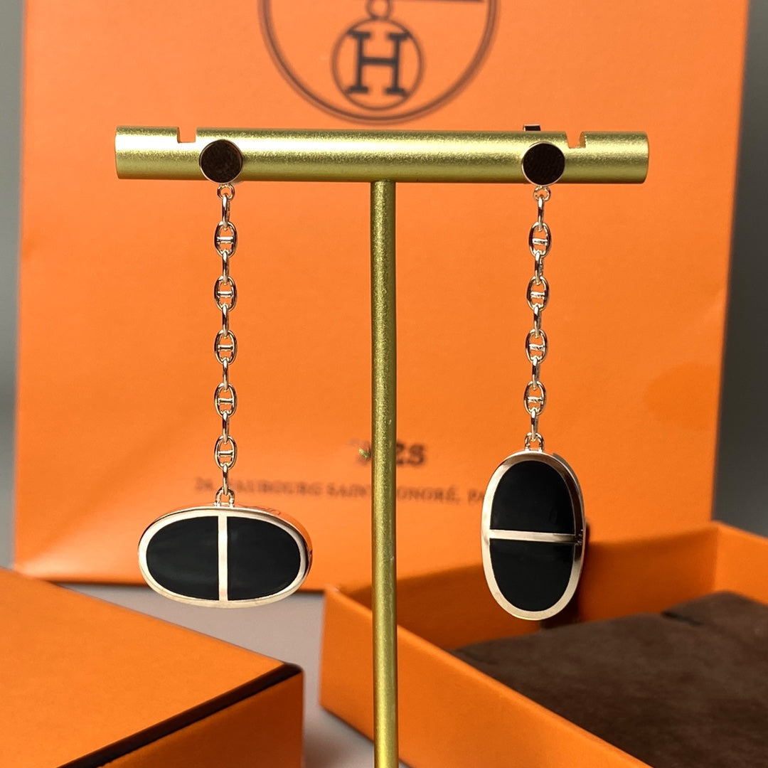 [Luna Brilliance]CHAINE VERSO BLACK CERAMIC EARRINGS