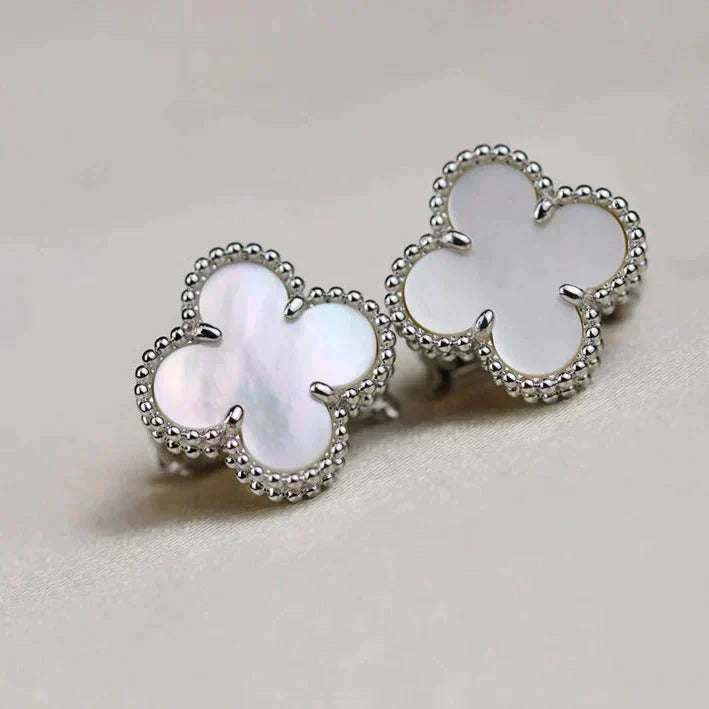 [Luna Brilliance]CLOVER MEDIUM 1 MOTIFS  WHITE MOP EARRINGS SILVER