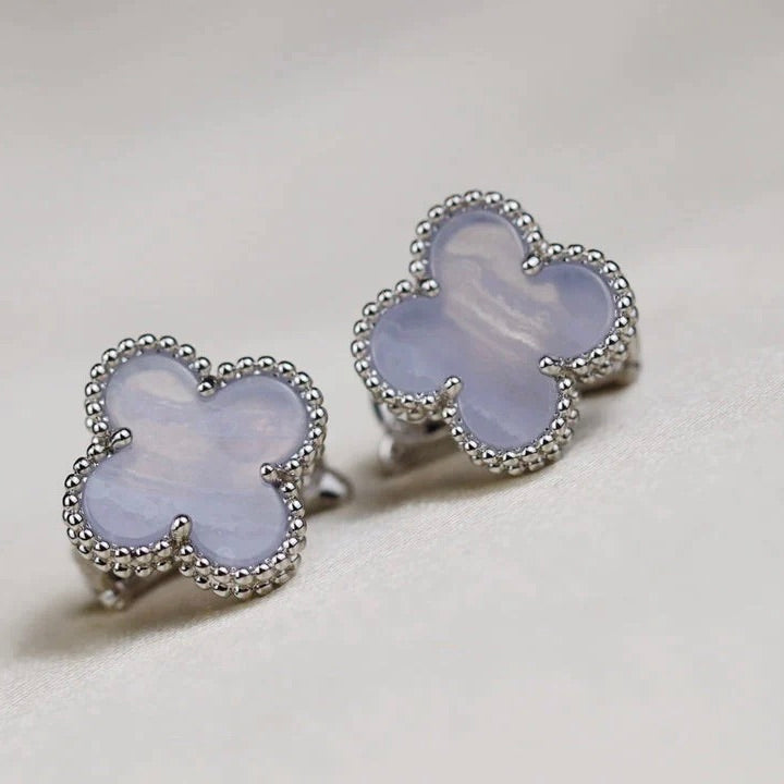 [Luna Brilliance]CLOVER MEDIUM 1 MOTIFS  WHITE MOP EARRINGS SILVER