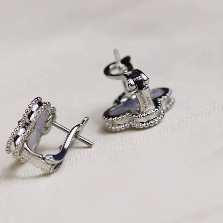 [Luna Brilliance]CLOVER MEDIUM 1 MOTIFS  WHITE MOP EARRINGS SILVER