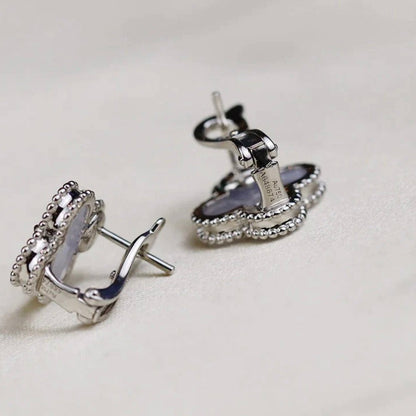 [Luna Brilliance]CLOVER MEDIUM 1 MOTIFS  WHITE MOP EARRINGS SILVER