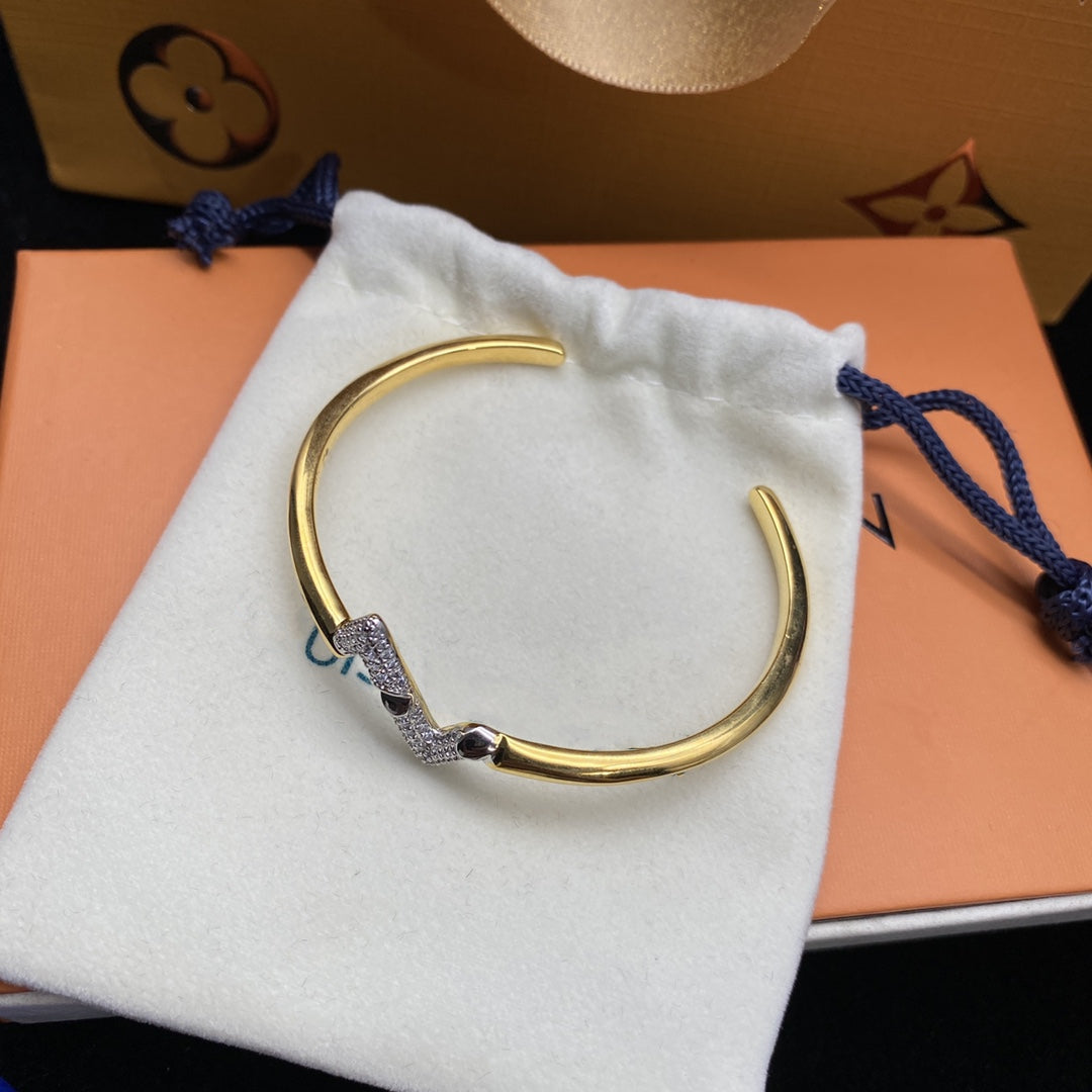 [Luna Brilliance]VOLTE UPSITE DOWN DIAMOND GOLD OPEN BRACELET