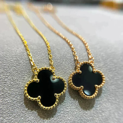 [Luna Brilliance]CLOVER 15MM BLACK ONYX SINGLE FLOWER NECKLACE