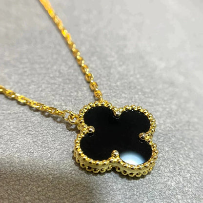 [Luna Brilliance]CLOVER 15MM BLACK ONYX SINGLE FLOWER NECKLACE