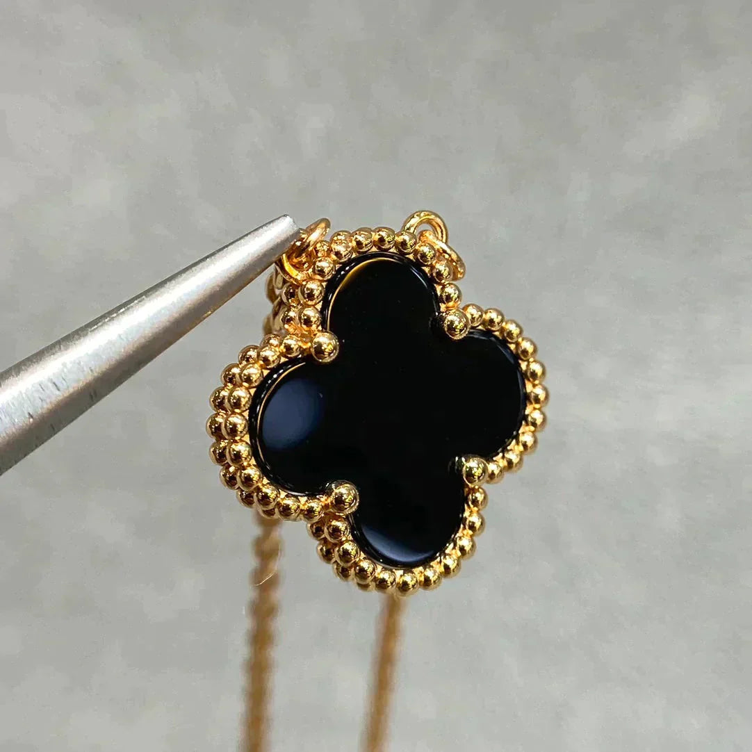 [Luna Brilliance]CLOVER 15MM BLACK ONYX SINGLE FLOWER NECKLACE