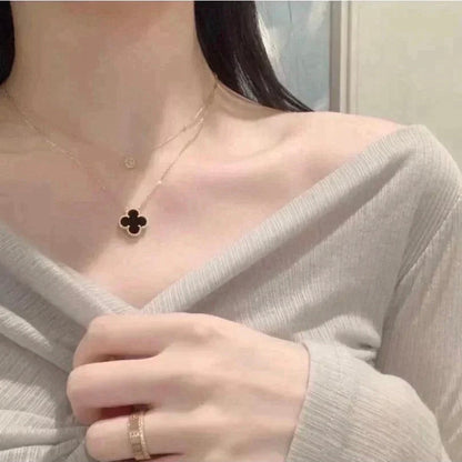 [Luna Brilliance]CLOVER 15MM BLACK ONYX SINGLE FLOWER NECKLACE