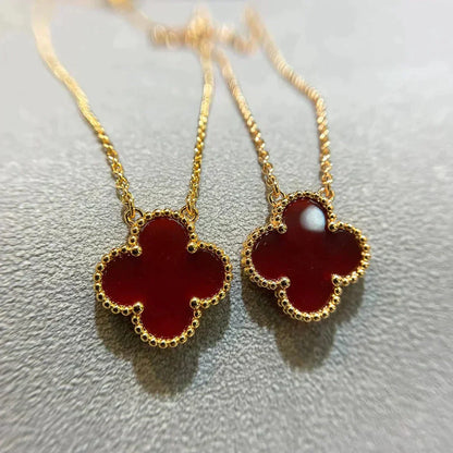 [Luna Brilliance]CLOVER 15MM CARNELIAN SINGLE FLOWER NECKLACE