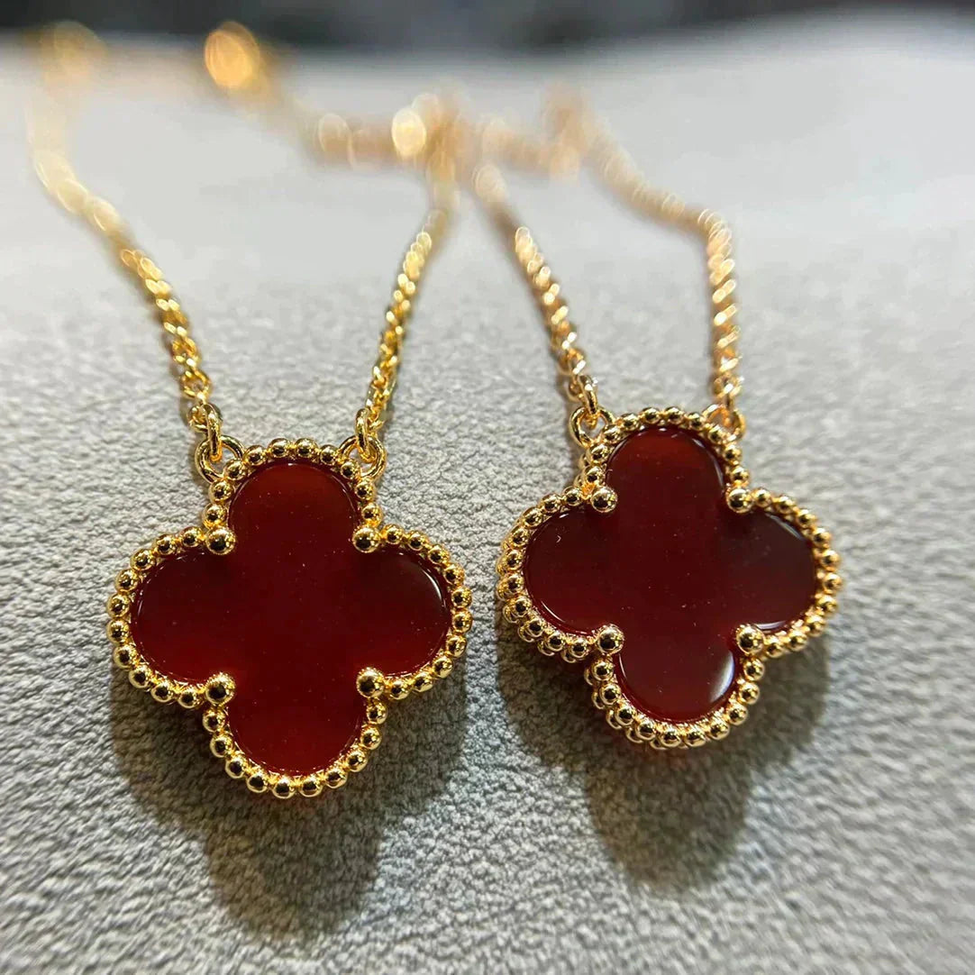 [Luna Brilliance]CLOVER 15MM CARNELIAN SINGLE FLOWER NECKLACE