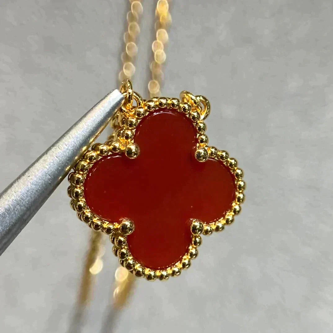 [Luna Brilliance]CLOVER 15MM CARNELIAN SINGLE FLOWER NECKLACE