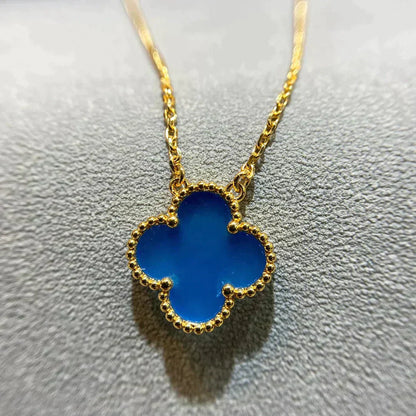[Luna Brilliance]CLOVER 15MM BLUE AGATE NECKLACE