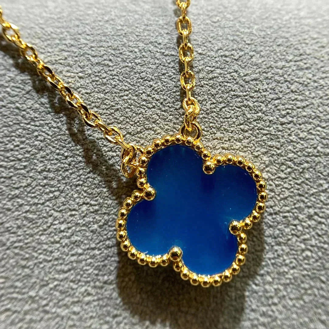 [Luna Brilliance]CLOVER 15MM BLUE AGATE NECKLACE