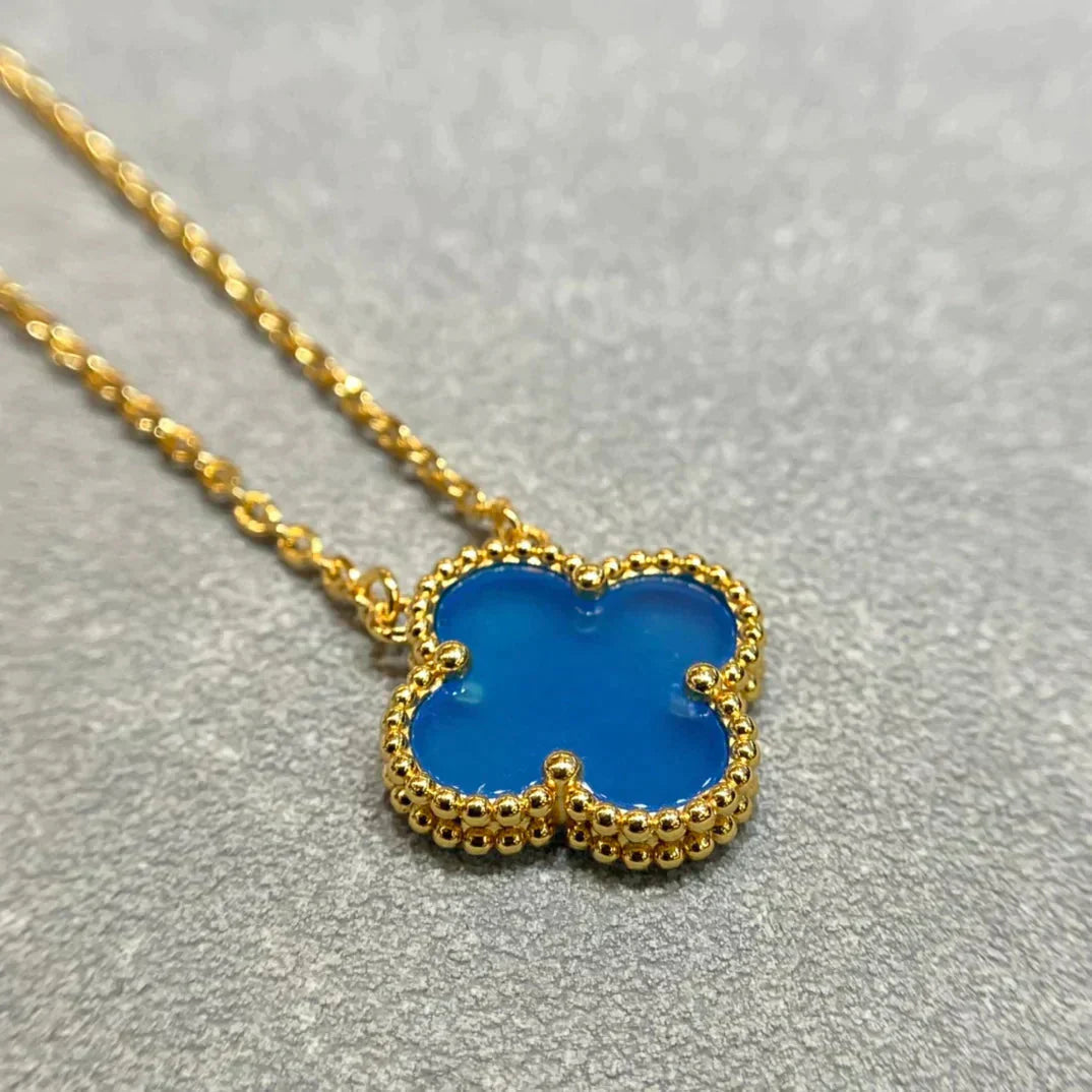 [Luna Brilliance]CLOVER 15MM BLUE AGATE NECKLACE