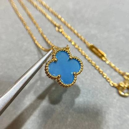 [Luna Brilliance]CLOVER 15MM BLUE AGATE NECKLACE