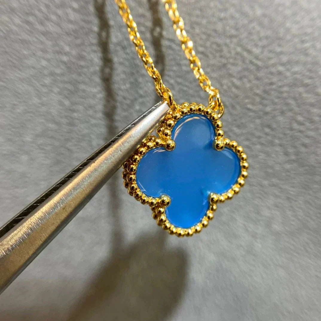 [Luna Brilliance]CLOVER 15MM BLUE AGATE NECKLACE