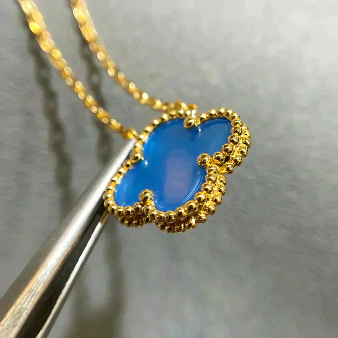 [Luna Brilliance]CLOVER 15MM BLUE AGATE NECKLACE