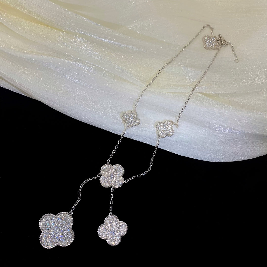 [Luna Brilliance]CLOVER 5 MOTIFS SILVER DIAMONDS NECKLACE