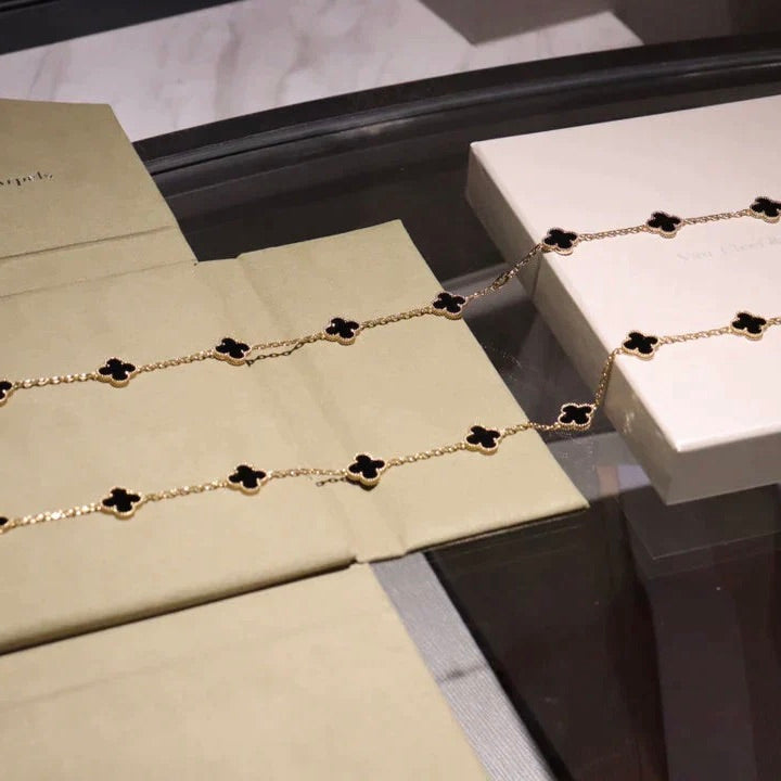 [Luna Brilliance]CLOVER 20 MOTIFS ONYX NECKLACE
