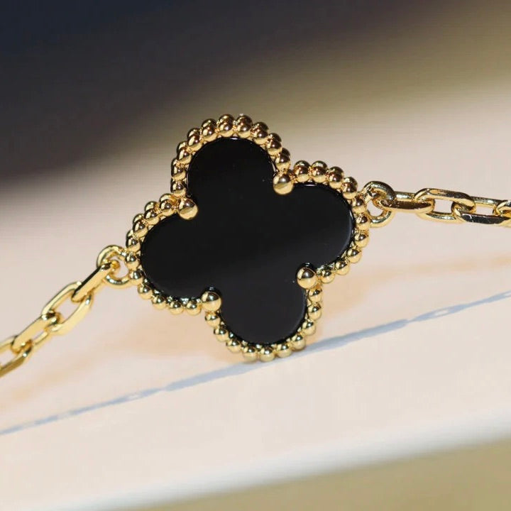 [Luna Brilliance]CLOVER 20 MOTIFS ONYX NECKLACE