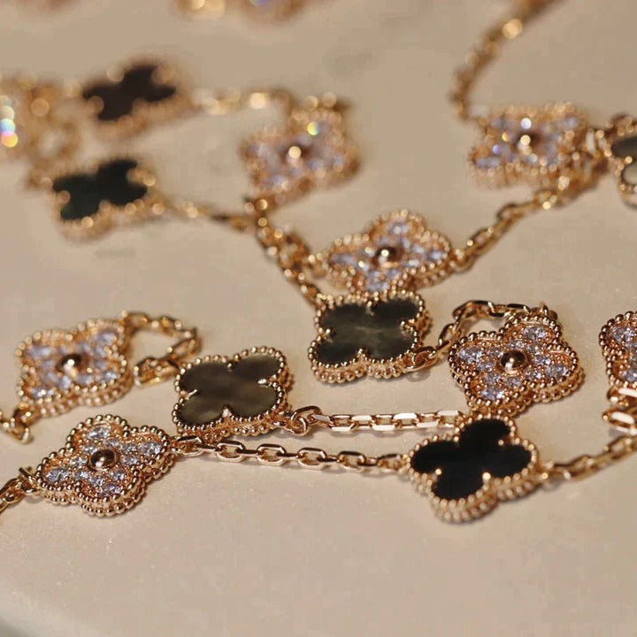 [Luna Brilliance]CLOVER 20 MOTIFS DARK MOP DIAMOND  NECKLACE