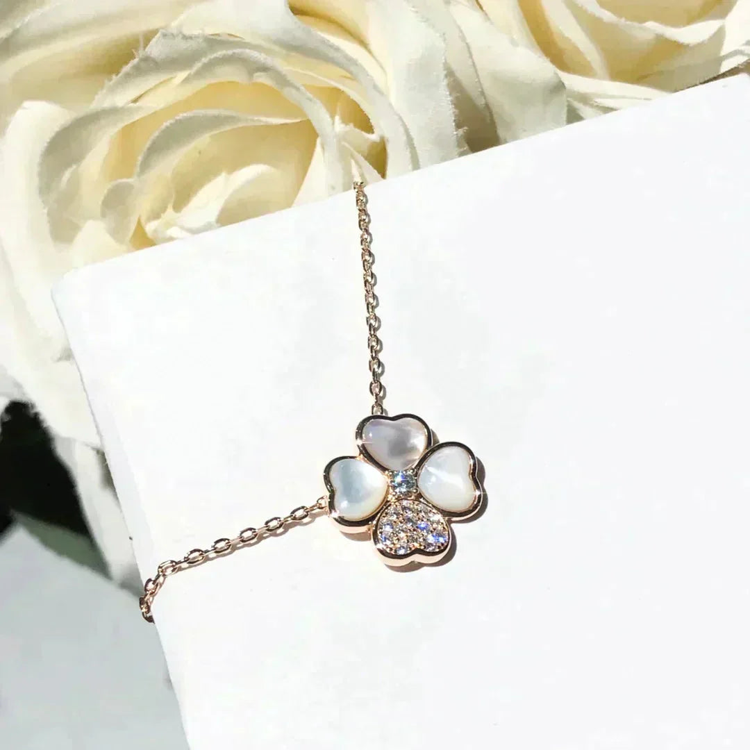 [Luna Brilliance]CLOVER MOP DIAMOND ROSE GOLD NECKLACE