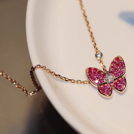 [Luna Brilliance]BUTTERFLY RED DIAMOND ROSE GOLD NECKLACE