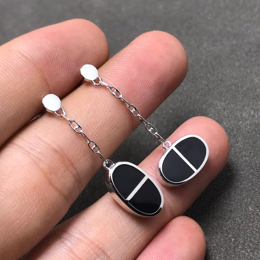[Luna Brilliance]CHAINE VERSO BLACK CERAMIC SILVER EARRINGS