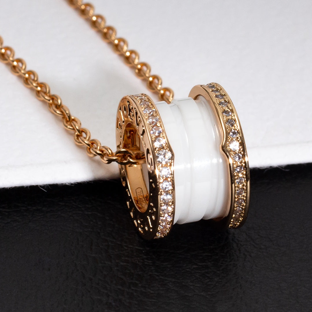 [Luna Brilliance]ZERO 1 WHITE CERAMIC PINK GOLD DIAMOND NECKLACE
