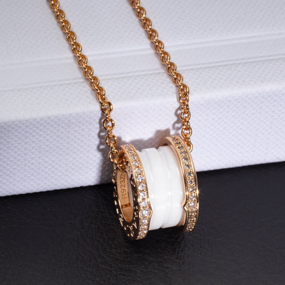 [Luna Brilliance]ZERO 1 WHITE CERAMIC PINK GOLD DIAMOND NECKLACE