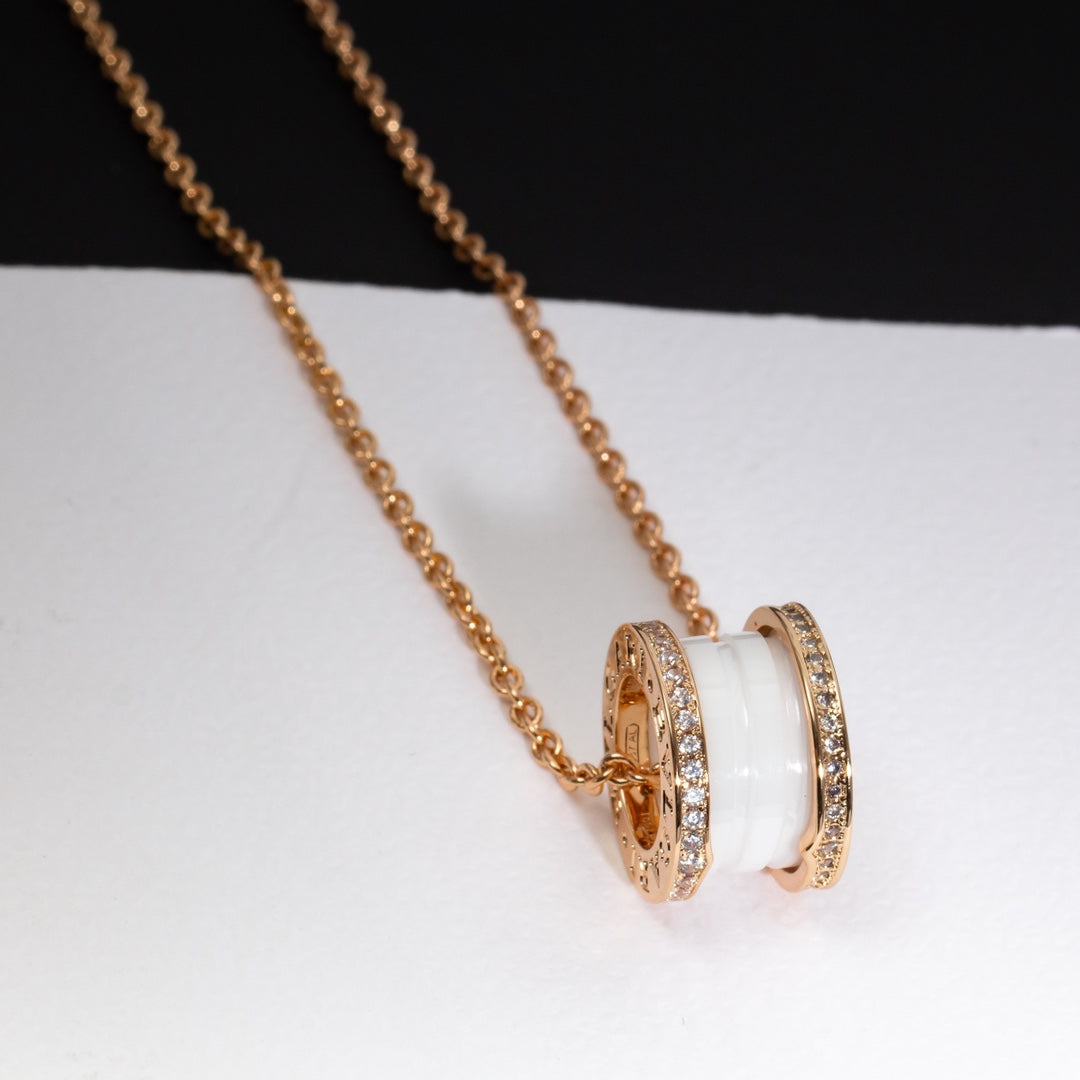 [Luna Brilliance]ZERO 1 WHITE CERAMIC PINK GOLD DIAMOND NECKLACE