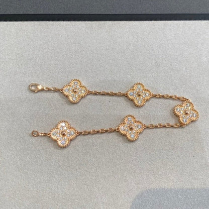 [Luna Brilliance]CLOVER 5 MOTIFS  FULL DIAMOND BRACELET