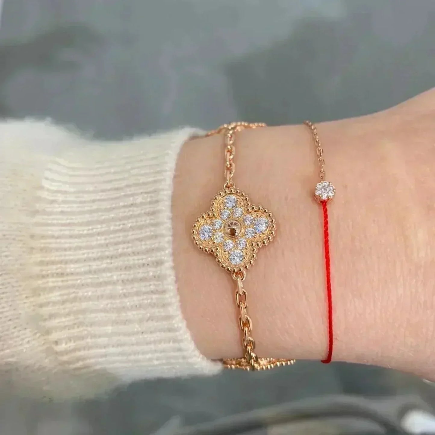 [Luna Brilliance]CLOVER 5 MOTIFS  FULL DIAMOND BRACELET