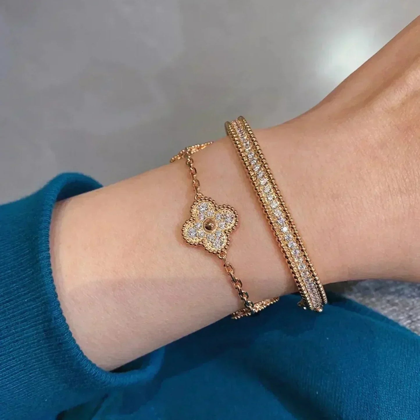 [Luna Brilliance]CLOVER 5 MOTIFS  FULL DIAMOND BRACELET
