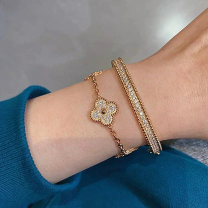 [Luna Brilliance]CLOVER 5 MOTIFS  FULL DIAMOND BRACELET