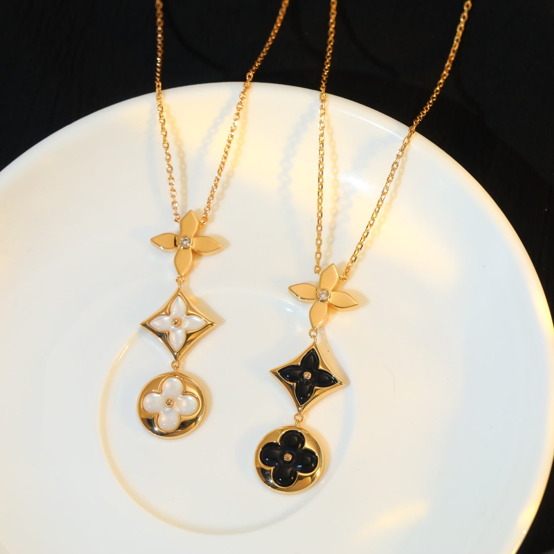 [Luna Brilliance]STAR AND SUN ONYX PINK GOLD NECKLACE