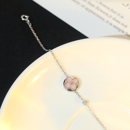 [Luna Brilliance]SUN MOTIF PINK MOP SILVER BRACELET