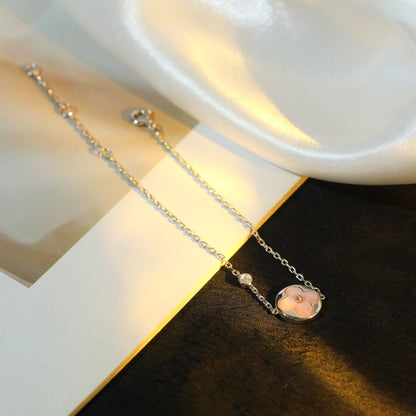 [Luna Brilliance]SUN MOTIF PINK MOP SILVER BRACELET