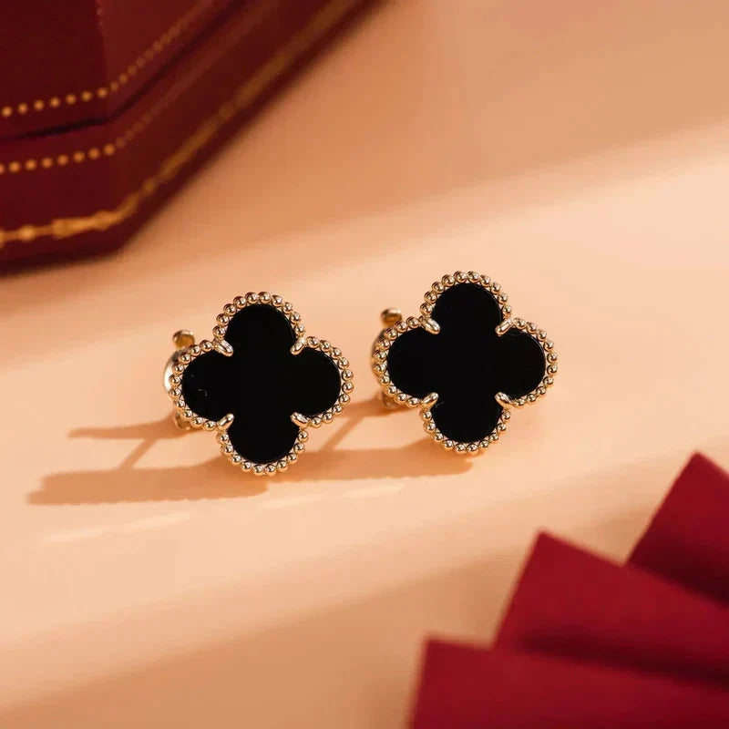 [Luna Brilliance]CLOVER MEDIUM 1 MOTIFS  ONYX STUD EARRINGS