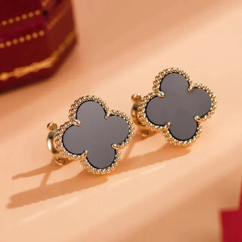 [Luna Brilliance]CLOVER MEDIUM 1 MOTIFS  ONYX STUD EARRINGS